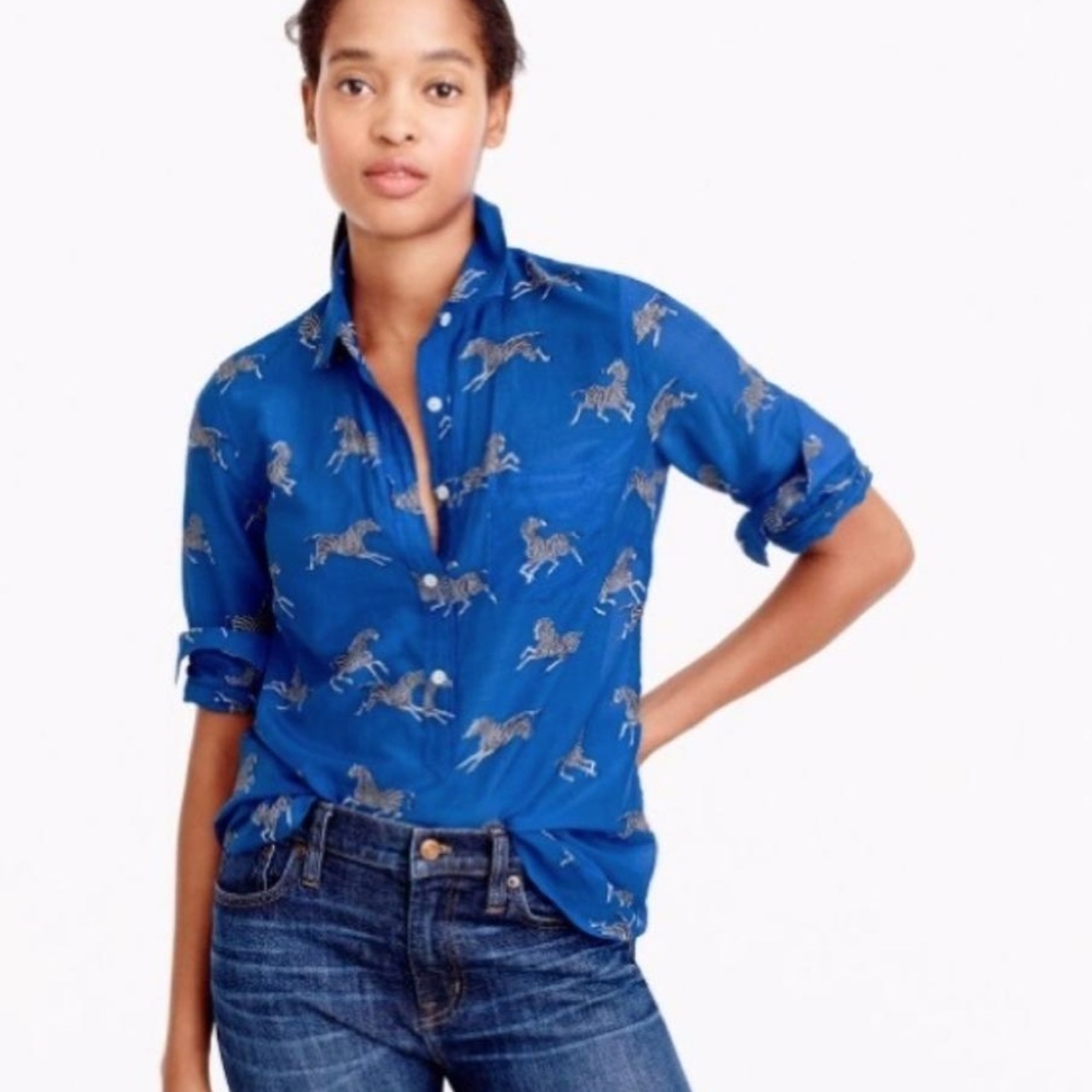 J. Crew Blue Zebra Print Button Down Shirt Size S
